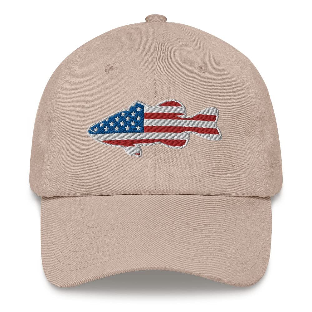 Gunner Gear Fishing Hat Bass Fish American Flag Embroidered Classic Unstructured Yupoong Dad Hat Stone