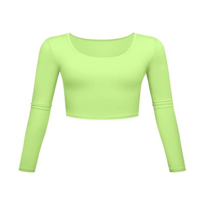 Long Sleeve Crop Tops for Women Workout Basic Clothes for Teen Ladies Fitted Slim Scoop Neck Cute Yoga Shirts (Neon, Medium)