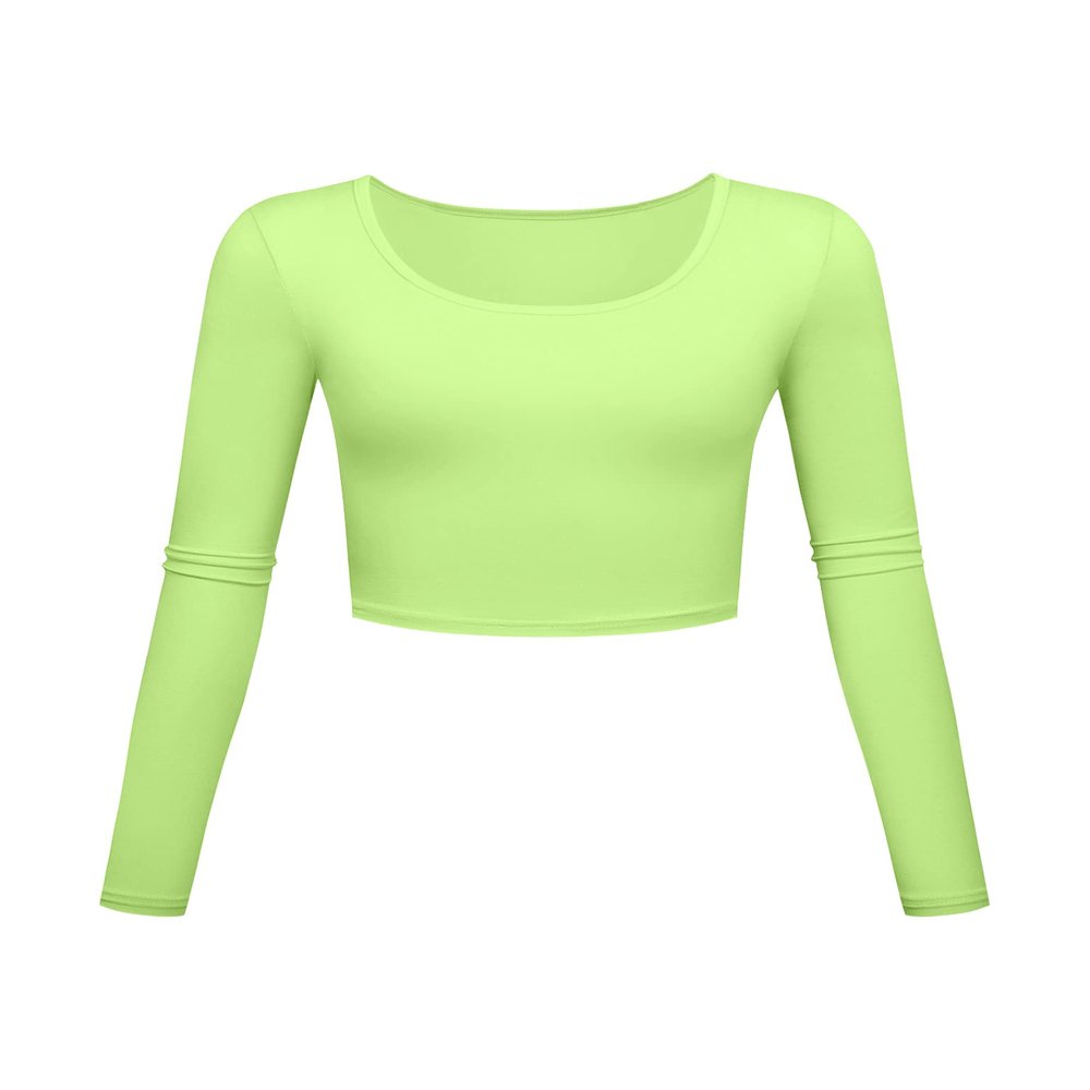 Long Sleeve Crop Tops for Women Workout Basic Clothes for Teen Ladies Fitted Slim Scoop Neck Cute Yoga Shirts (Neon, Medium)