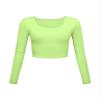 Long Sleeve Crop Tops for Women Workout Basic Clothes for Teen Ladies Fitted Slim Scoop Neck Cute Yoga Shirts (Neon, Medium) view 1