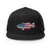 Gunner Gear Fishing Hat Bass Fish American Flag Embroidered Snapback Trucker Hat Yupoong 6006 Black view 1