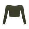 Long Sleeve Crop Tops for Women Workout Basic Clothes for Teen Ladies Fitted Slim Scoop Neck Cute Yoga Shirts (Olive, Medium) view 2