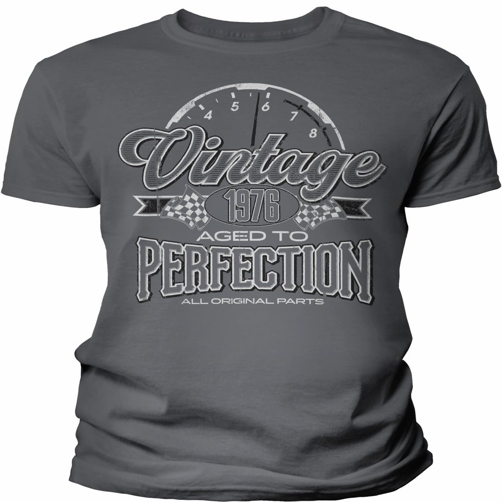 50th Birthday Gift Shirt for Men - Vintage 1976 Aged to Perfection - Automotive - Charcoal-002-4X