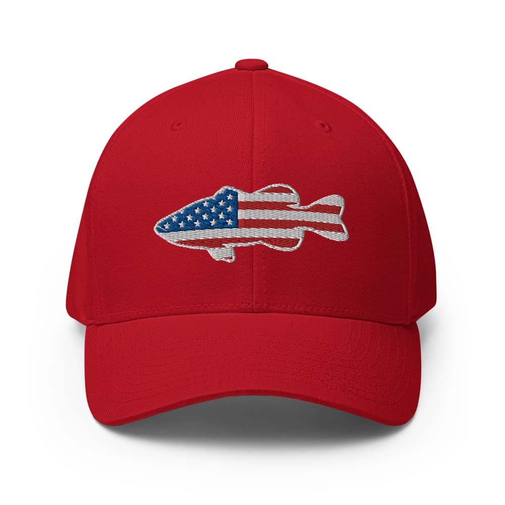 Gunner Gear Flexfit Fishing Hat Bass Fish American Flag Embroidered Baseball Hat Structured Twill Cap