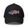Gunner Gear Flexfit Fishing Hat Bass Fish American Flag Embroidered Baseball Hat Structured Twill Cap Black view 1