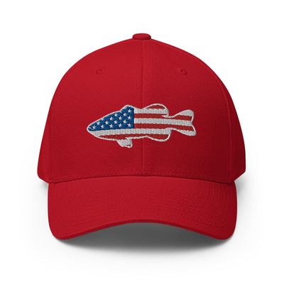 Gunner Gear Flexfit Fishing Hat Bass Fish American Flag Embroidered Baseball Hat Structured Twill Cap