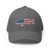 Gunner Gear Flexfit Fishing Hat Bass Fish American Flag Embroidered Baseball Hat Structured Twill Cap Grey view 1