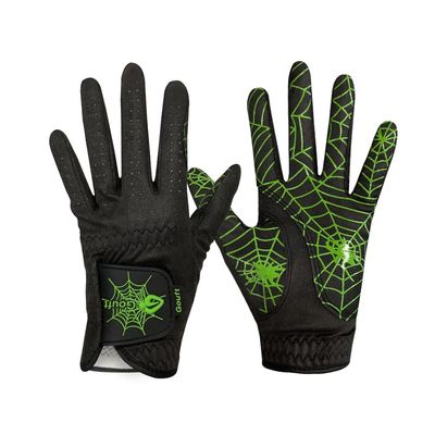 GOuft Spiderweb-Design Golf Glove Black Edition (for Men & Women) - Durable Suede: All Weather Golf Glove, Good Grip, Feel Soft/Comfort, and Long Lasting: Washable Glove (Neon/Black, 18, Pair)