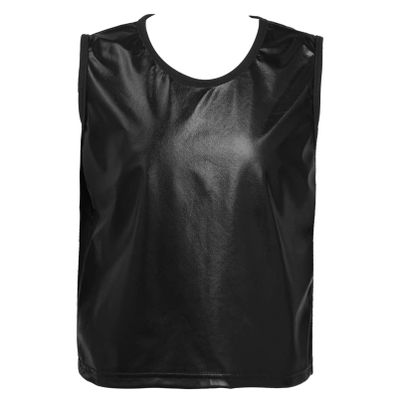 Aislor Kids Big Girls Shiny Metallic Crop Tank Tops Racer Back Dance Athletic Sports Bra Black Shiny 15-18 Years