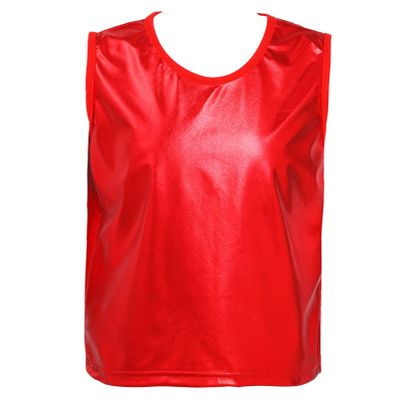 Aislor Kids Big Girls Shiny Metallic Crop Tank Tops Racer Back Dance Athletic Sports Bra Red Shiny 1-6 Years