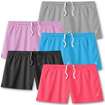 5-Pack Women's Athletic Shorts Mesh Basketball, Ladies Active Loose Pull-On Shorts with Zipper Pockets, 5" Inseam (Set 1, Small)