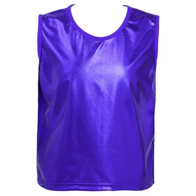 Aislor Kids Big Girls Shiny Metallic Crop Tank Tops Racer Back Dance Athletic Sports Bra Royal Blue Shiny 11-14 Years