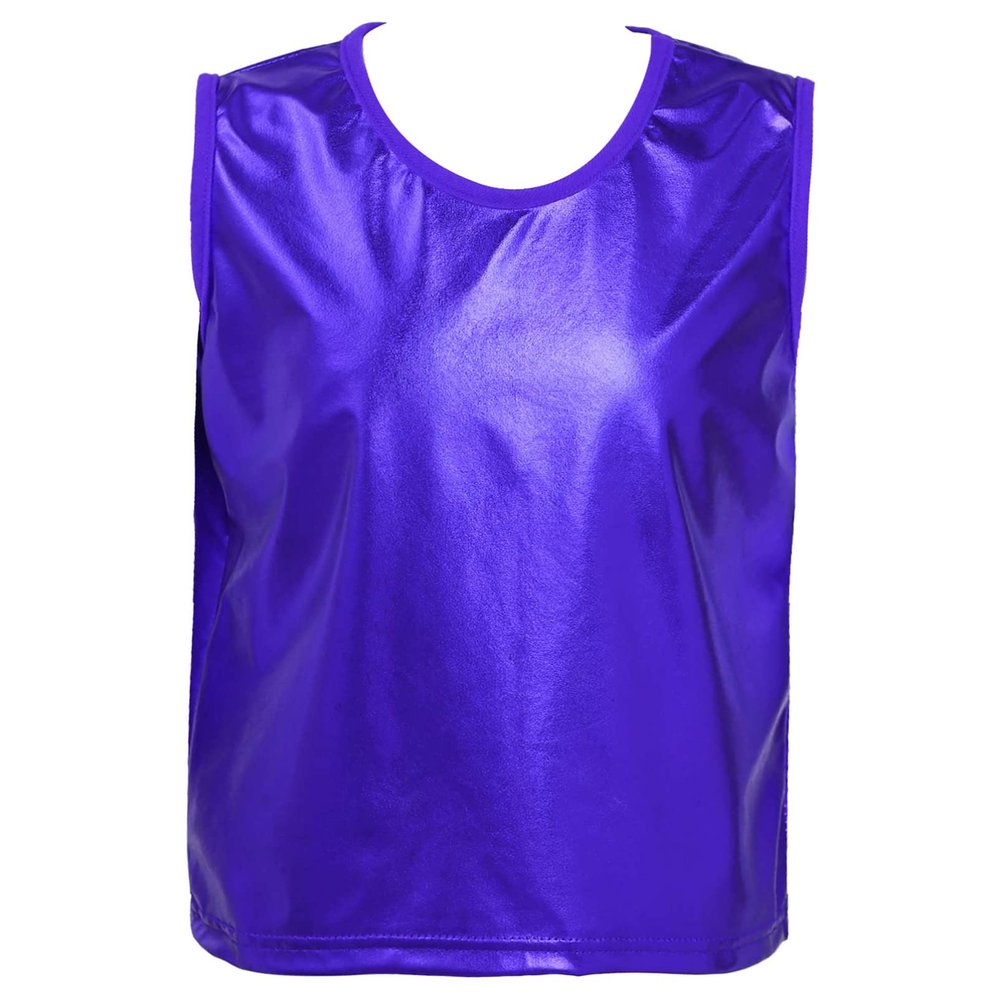 Aislor Kids Big Girls Shiny Metallic Crop Tank Tops Racer Back Dance Athletic Sports Bra Royal Blue Shiny 11-14 Years