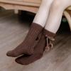 Kaerm Toddler Baby Girls Knee High Socks Cute Velvet Bow Pom Poms Stockings Cozy Warm Cable Knit Winter Sock Brown 12-24 Months view 4