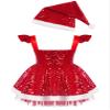 FEESHOW Children Girls Christmas Elf Santa Claus Frosty Snow-Man Costume Figure Ice Skating Ballet Dance Tutu Dress G Red 3-6 Months view 2