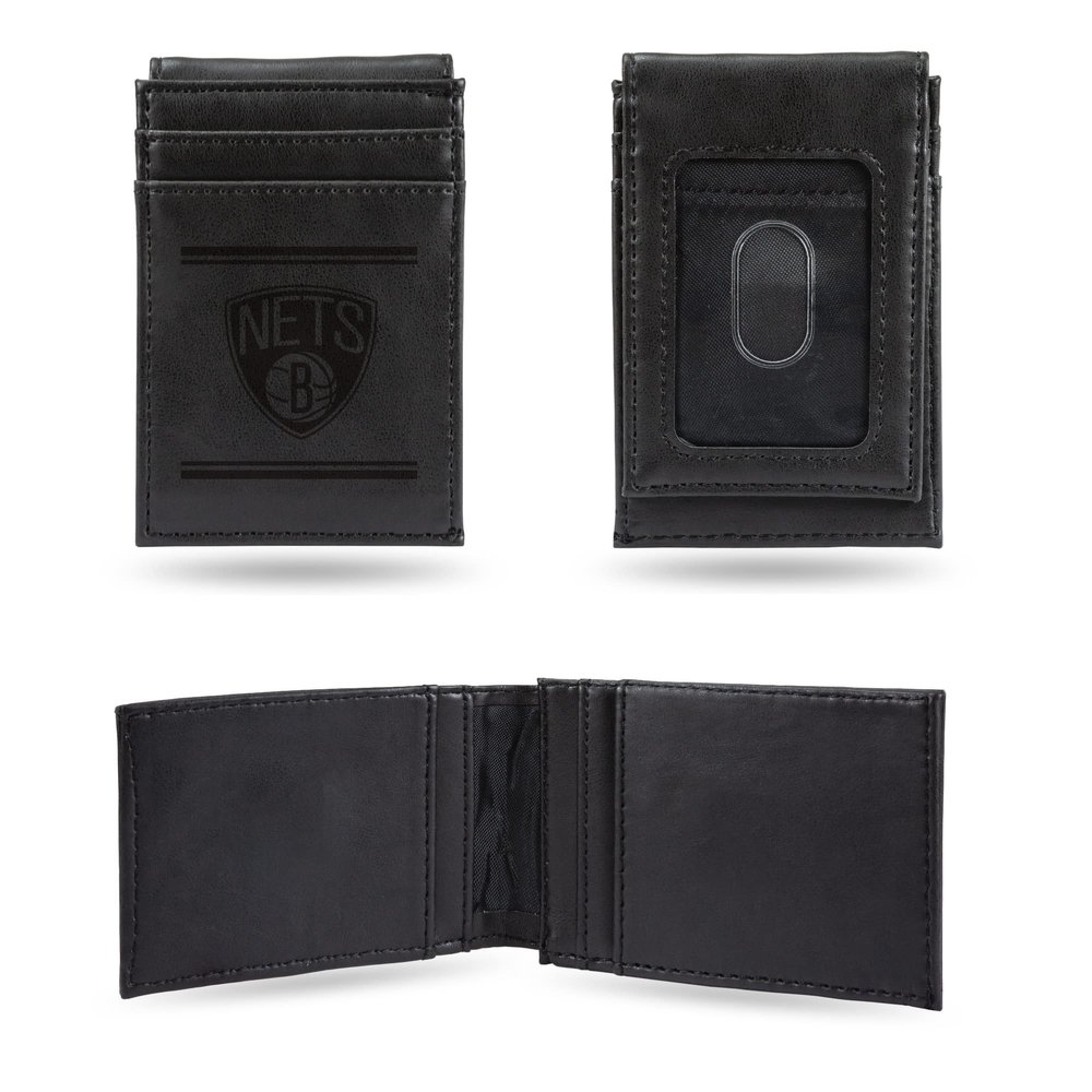 Rico Industries NBA Brooklyn Nets Black Leather Front Pocket Wallet - Slim/Lightweight - Easy Accessible