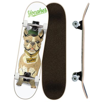Yocaher Punked Complete Skateboard 7.75" x 31" Pro Skateboards with Black Grip Tape, Aluminum Alloy Truck, ABEC-7 Bearing, 54mm Skateboard Wheels (Complete 7.75" Cool Pup French Bulldog)