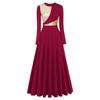AFAVOM Liturgical Praise Dance Worship Long Dress for Women Metallic Gold Color Block Loose Fit Full Length Church Dancewear Long Sleeves Robe Dance Dress Ruffle Tunic Circle Skirt Wine Red XL view 1