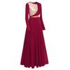AFAVOM Liturgical Praise Dance Worship Long Dress for Women Metallic Gold Color Block Loose Fit Full Length Church Dancewear Long Sleeves Robe Dance Dress Ruffle Tunic Circle Skirt Wine Red XL view 2