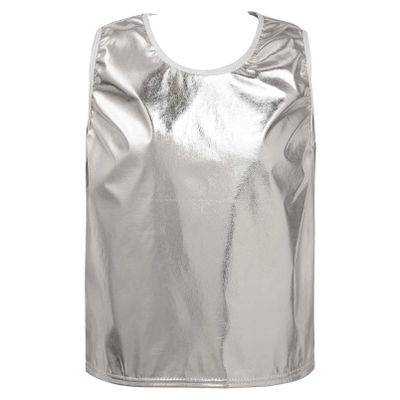 Aislor Kids Big Girls Shiny Metallic Crop Tank Tops Racer Back Dance Athletic Sports Bra Silver Shiny 11-14 Years