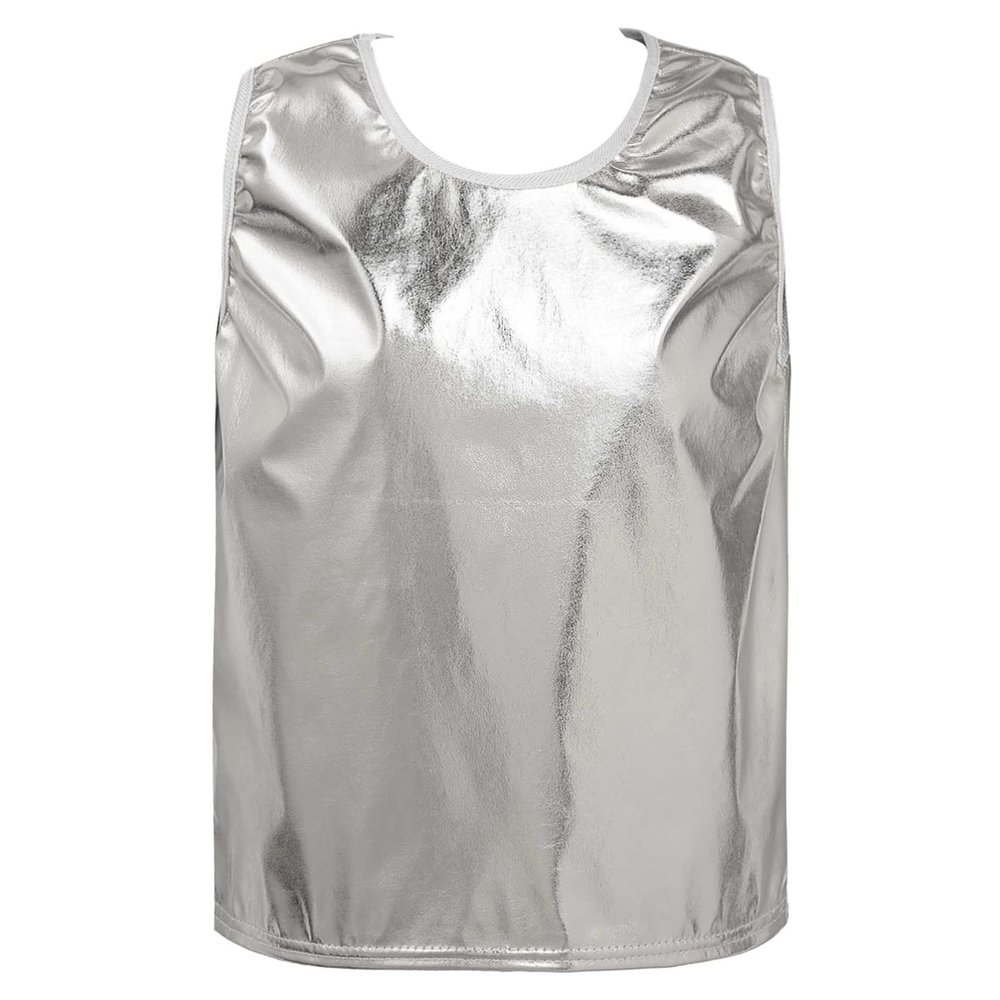 Aislor Kids Big Girls Shiny Metallic Crop Tank Tops Racer Back Dance Athletic Sports Bra Silver Shiny 11-14 Years