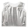 Aislor Kids Big Girls Shiny Metallic Crop Tank Tops Racer Back Dance Athletic Sports Bra Silver Shiny 11-14 Years view 3