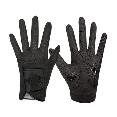 GOuft Spiderweb-Design Golf Glove Black Edition (for Men & Women) - Durable Suede: All Weather Golf Glove, Good Grip, Feel Soft/Comfort, and Long Lasting: Washable Glove (All Black, 19, Pair)