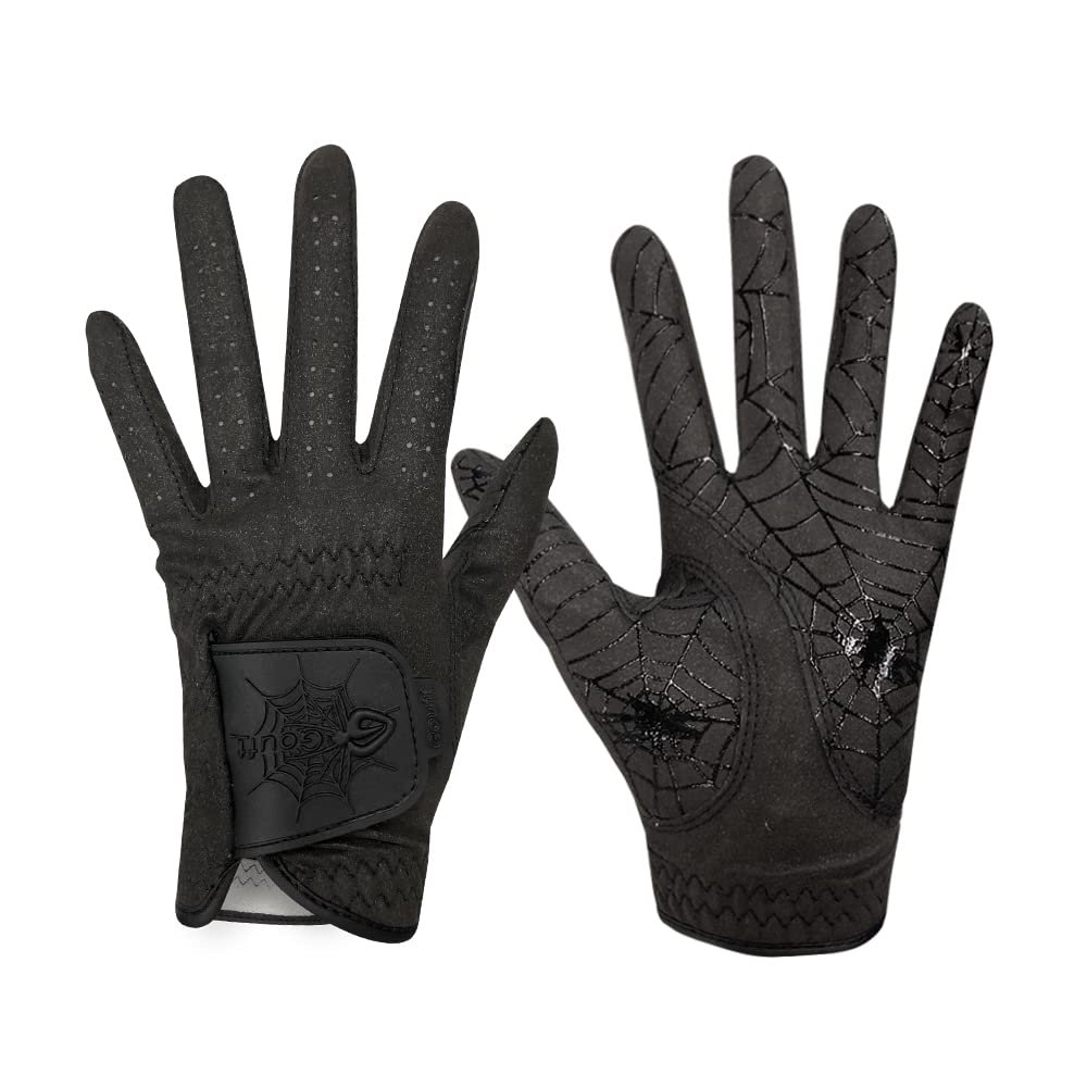 GOuft Spiderweb-Design Golf Glove Black Edition (for Men & Women) - Durable Suede: All Weather Golf Glove, Good Grip, Feel Soft/Comfort, and Long Lasting: Washable Glove (All Black, 19, Pair)