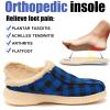 EVGLOW Mens Slippers with Arch Support,Orthopedic Slippers Fleece Lining,Adjustable Plantar Fasciitis Orthotic Foot Pain Relief House Shoes,NON SLIP Christmas Indoor Outdoor,Plaid Black Blue,size 8 view 2