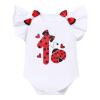 Baby Girl Ladybug 1st First Birthday Cake Smash Outfit One Year Old Photography Photo Props Cotton Flutter Sleeve Romper Bodysuit Princess Tutu Skirt Bowknot Headband 3pcs Clothes Set Red view 2