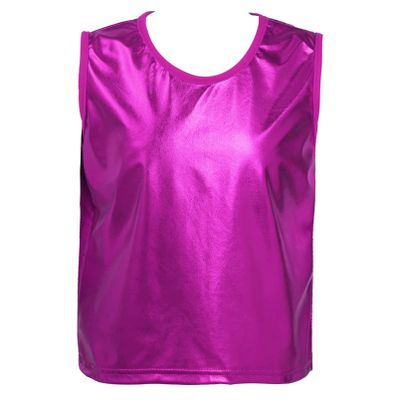 Aislor Kids Big Girls Shiny Metallic Crop Tank Tops Racer Back Dance Athletic Sports Bra Hot Pink Shiny 11-14 Years