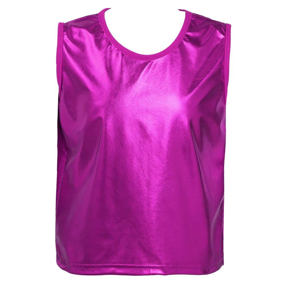 Aislor Kids Big Girls Shiny Metallic Crop Tank Tops Racer Back Dance Athletic Sports Bra Hot Pink Shiny 11-14 Years