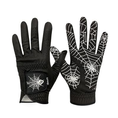 GOuft Spiderweb-Design Golf Glove Black Edition (for Men & Women) - Durable Suede: All Weather Golf Glove, Good Grip, Feel Soft/Comfort, and Long Lasting: Washable Glove (White/Black, 19, Pair)