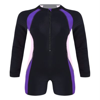 Yihuimin Women Swimsuit Color Block Bodysuit Athletic Rash Guard Short Jumpsuit Swimming Beach Surfing Purple&Pink Small