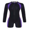 Yihuimin Women Swimsuit Color Block Bodysuit Athletic Rash Guard Short Jumpsuit Swimming Beach Surfing Purple&Pink Small view 1