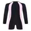 Yihuimin Women Swimsuit Color Block Bodysuit Athletic Rash Guard Short Jumpsuit Swimming Beach Surfing Purple&Pink Small view 2