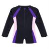 Yihuimin Women Swimsuit Color Block Bodysuit Athletic Rash Guard Short Jumpsuit Swimming Beach Surfing Purple&Pink Small view 3