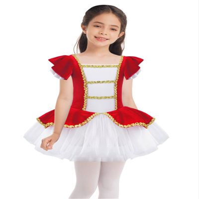 Aislor Little Big Girls Christmas Elf Santa Claus Snow-Man Costume Dance Tutu Dress Ballet Ice Skater Party Dancewear Red 6 Years