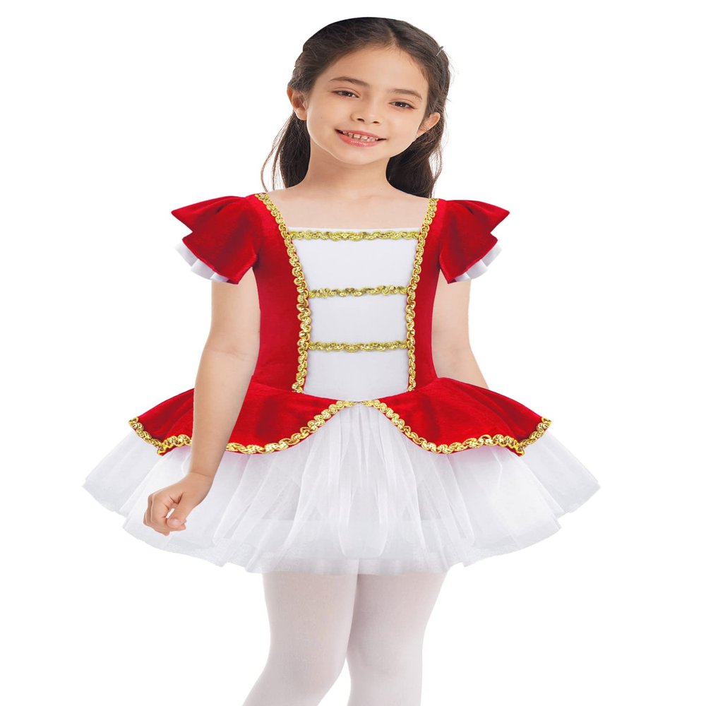 Aislor Little Big Girls Christmas Elf Santa Claus Snow-Man Costume Dance Tutu Dress Ballet Ice Skater Party Dancewear Red 6 Years