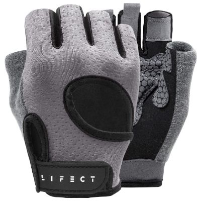 LIFECT Essential Breathable Workout Gloves, Weight Lifting Fingerless Gym Exercise Gloves with Curved Open Back, for Powerlifting, Women and Men (Grey, Large)