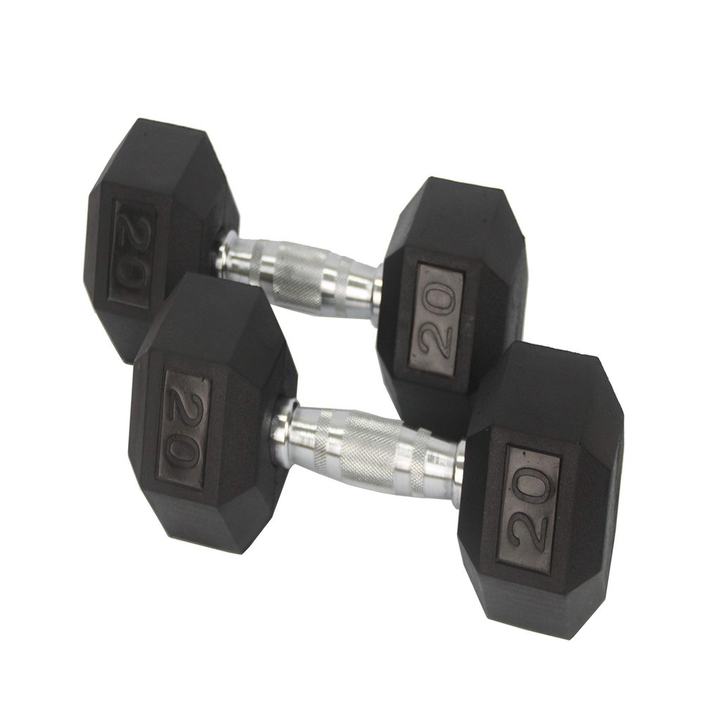 FixtureDisplays Rubber Dumbbell in Pair - with Metal Handles Pair of 2 20 lbs Dumbell 15189-NPF-1D