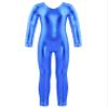 Agoky Kids Girls Shiny Dance Clothing Set One-Piece Sports Unitard Long Sleeve Gymnastics Leotard Biketard Tracksuit Jumpsuit Royal Blue_B 3-4 Years view 1