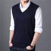 Renost Men Autumn Warm Cashmere Sweaters Classic Pure Color V-Neck Sleeveless Woolen Vest Burgundy XL view 3