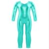 Freebily Girls Shiny Full Body Unitard Long Sleeve One-Piece Gymnastics Leotard Ballet Dance Outfit Costume Catsuit Jumpsuit Lake Green_B 3-4 Years view 1