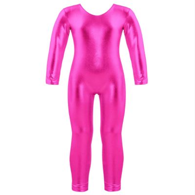 Freebily Girls Shiny Full Body Unitard Long Sleeve One-Piece Gymnastics Leotard Ballet Dance Outfit Costume Catsuit Jumpsuit Hot Pink_B 3-4 Years
