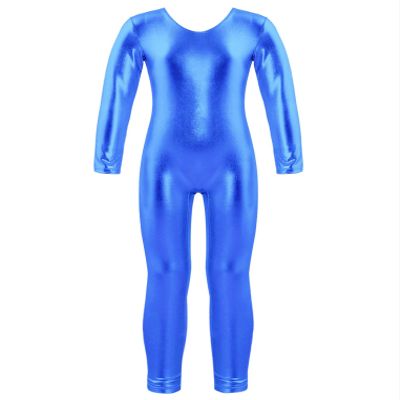Freebily Girls Shiny Full Body Unitard Long Sleeve One-Piece Gymnastics Leotard Ballet Dance Outfit Costume Catsuit Jumpsuit Royal Blue_B 3-4 Years