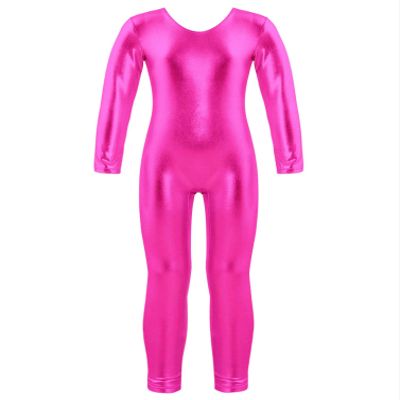 winying Kids Girls Shiny Metallic Sleeveless Full Length Unitard Jumpsuit Ballet Dance Clothes C Hot Pink 4 Years
