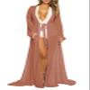 Pink Queen Women's Long Sleeve Brazilian Sexy Maxi Long Bathing Suit Swimsuit Bikini Tie Front Robe Cover Up Coffee L view 1