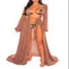 Pink Queen Women's Long Sleeve Brazilian Sexy Maxi Long Bathing Suit Swimsuit Bikini Tie Front Robe Cover Up Coffee L view 2