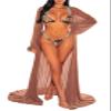 Pink Queen Women's Long Sleeve Brazilian Sexy Maxi Long Bathing Suit Swimsuit Bikini Tie Front Robe Cover Up Coffee L view 3